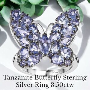 🔥NEW! Tanzanite Butterfly Ring in Platinum Over Sterling Silver 3.50ctw